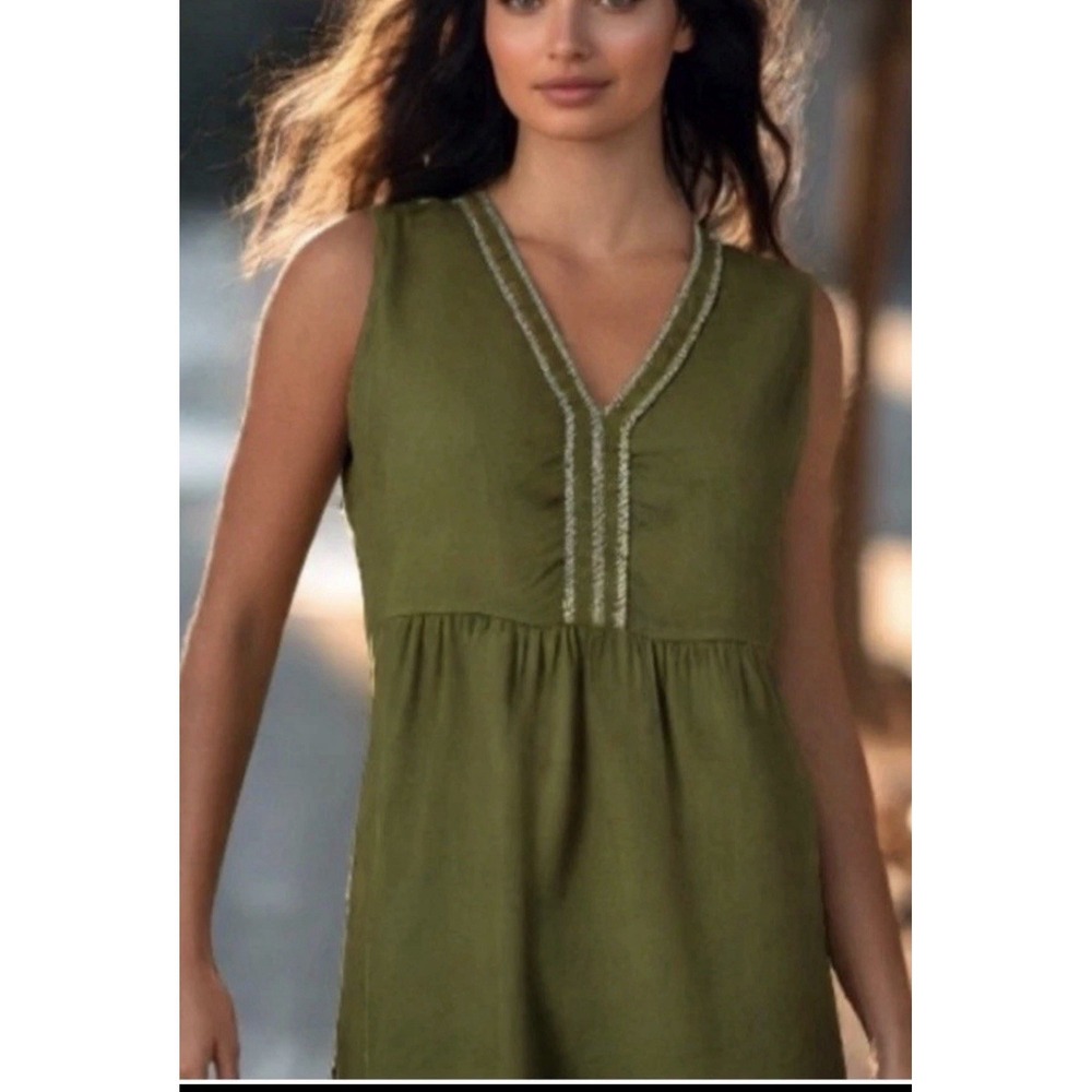 Made In Italy Linen Blend Midi Dress Small S Green Boho Lagenlook Quiet Luxury‎